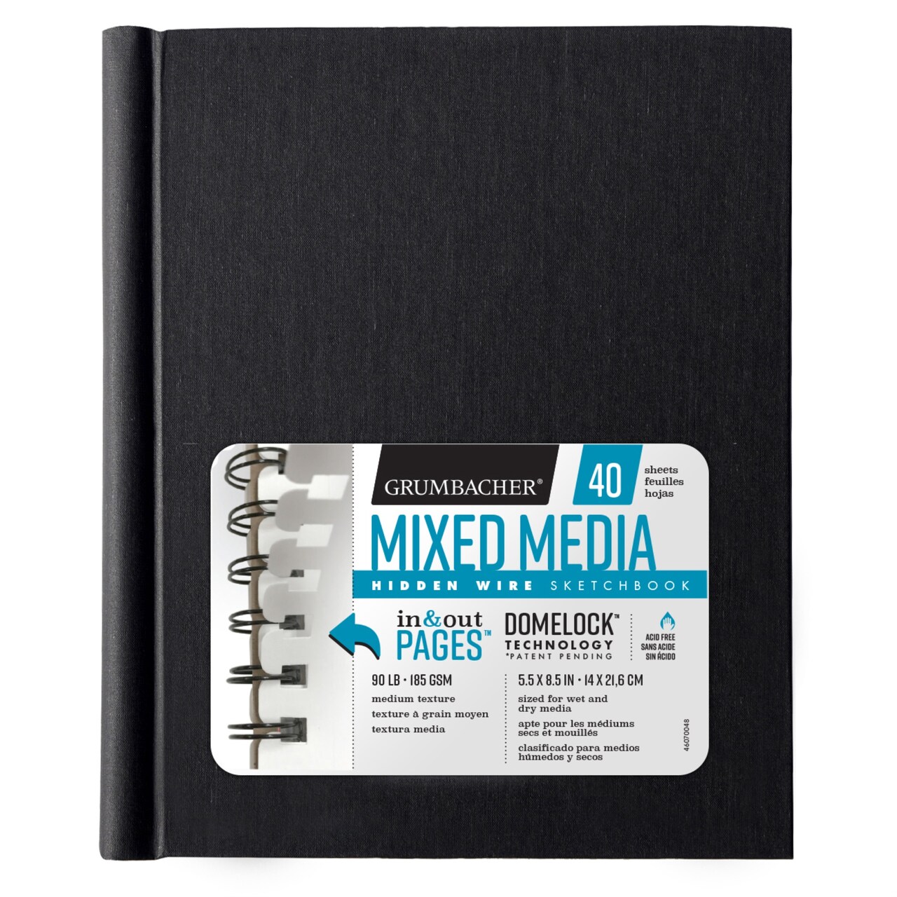 Grumbacher Mixed Media Paper Hardcover Sketchbook with In and Out Pages and Hidden Wire, 90 lb./185 GSM, 5.5 x 8.5 Inches, Side Wired, 40 White Sheets, 460700463